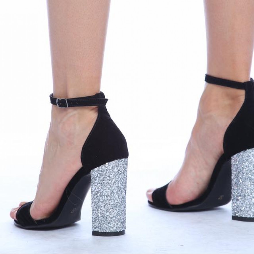 Sandale - Glitter & Leather -Black - 10cm